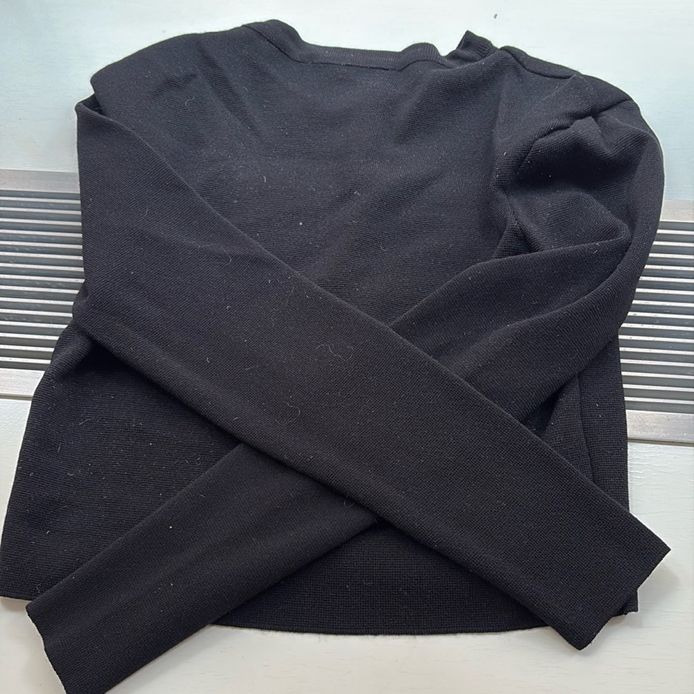 Zara Black Viscose Knit Cardigan with Padded Shoulders and Pearl Buttons - Picture 7 of 10